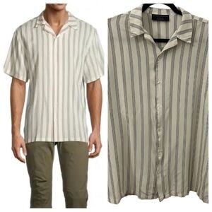 No Boundaries Men's Rayon Short Sleeve Shirt Cream Striped Size XL (46-48) EUC